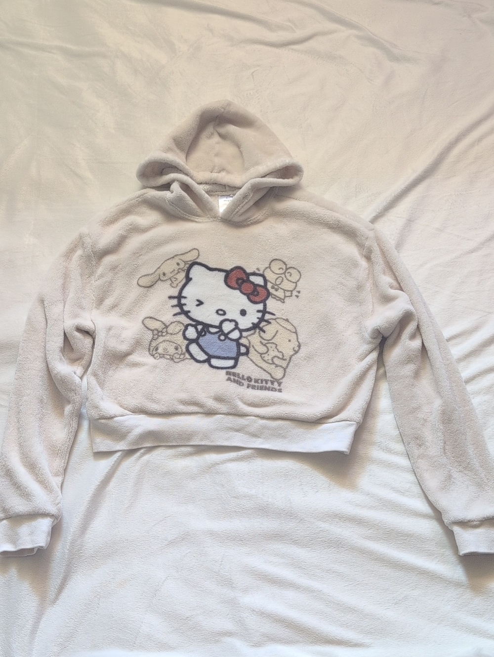 Hello Kitty Cream Plush Hoodie Sweater